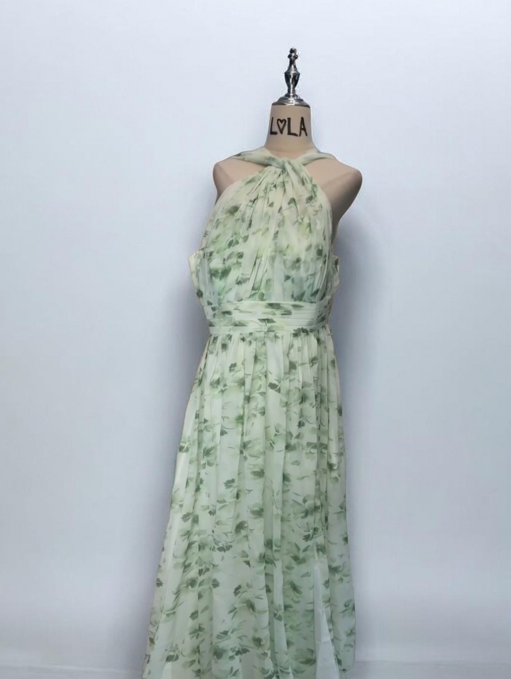 Women’s Halter Maxi Dress in Mint Green Floral - Picture 2 of 2